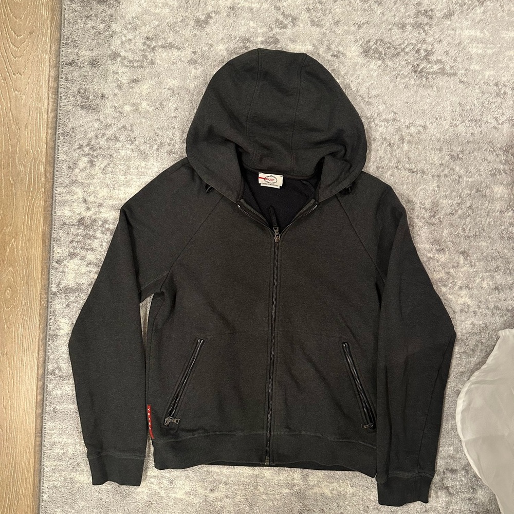 Prada Charcoal Gray Zip-Up Hoodie Jacket